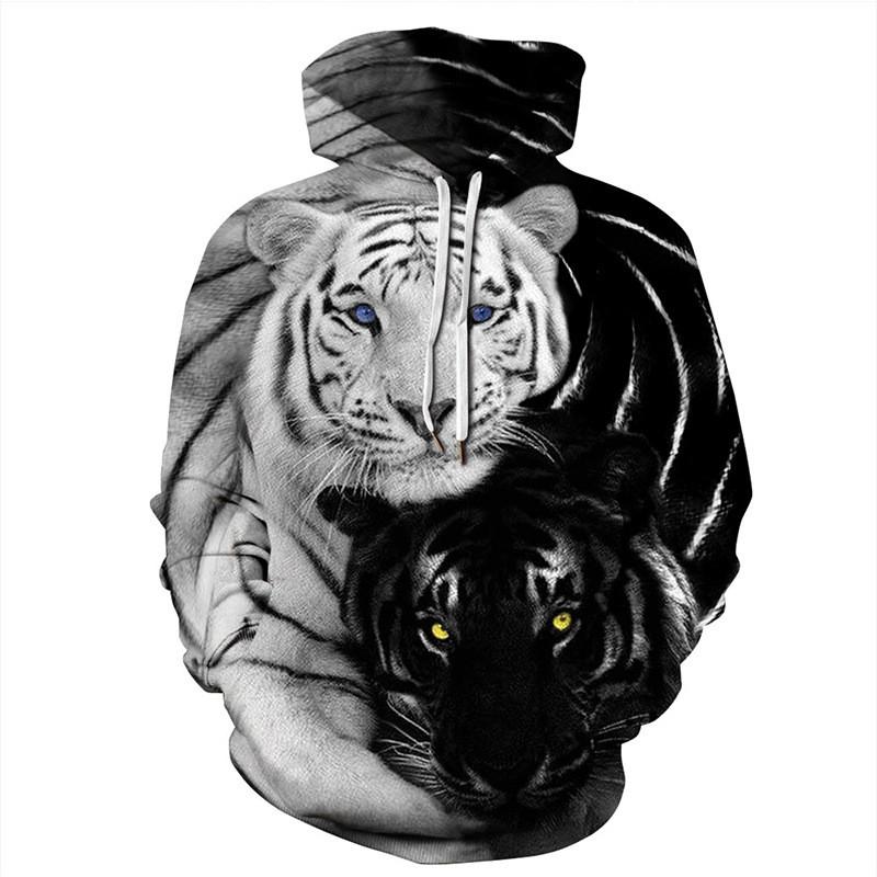 

Men' Hoodies & Sweatshirts Black White Tiger Printed Men/women Pull Homme Hooded Hoodie Sweatshirt Hombre Streetwear Pullovers TopsMen, Md8399