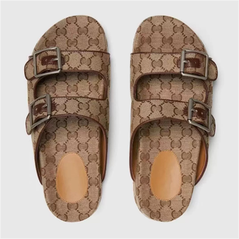 

Women Multicolor Flat Slippers Sandals With 2 Straps Lady Fashion Metal Buckle Beach Slides Men's lace-up Scuffs For Summer 35-43