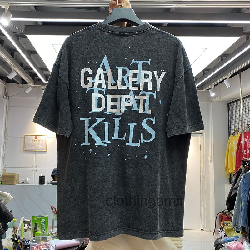 

2022 t Shirts Designer Tshirt Gallerydept De Joint Eye Print Vintage Wash Loose Round Neck Short Sleeve, Black