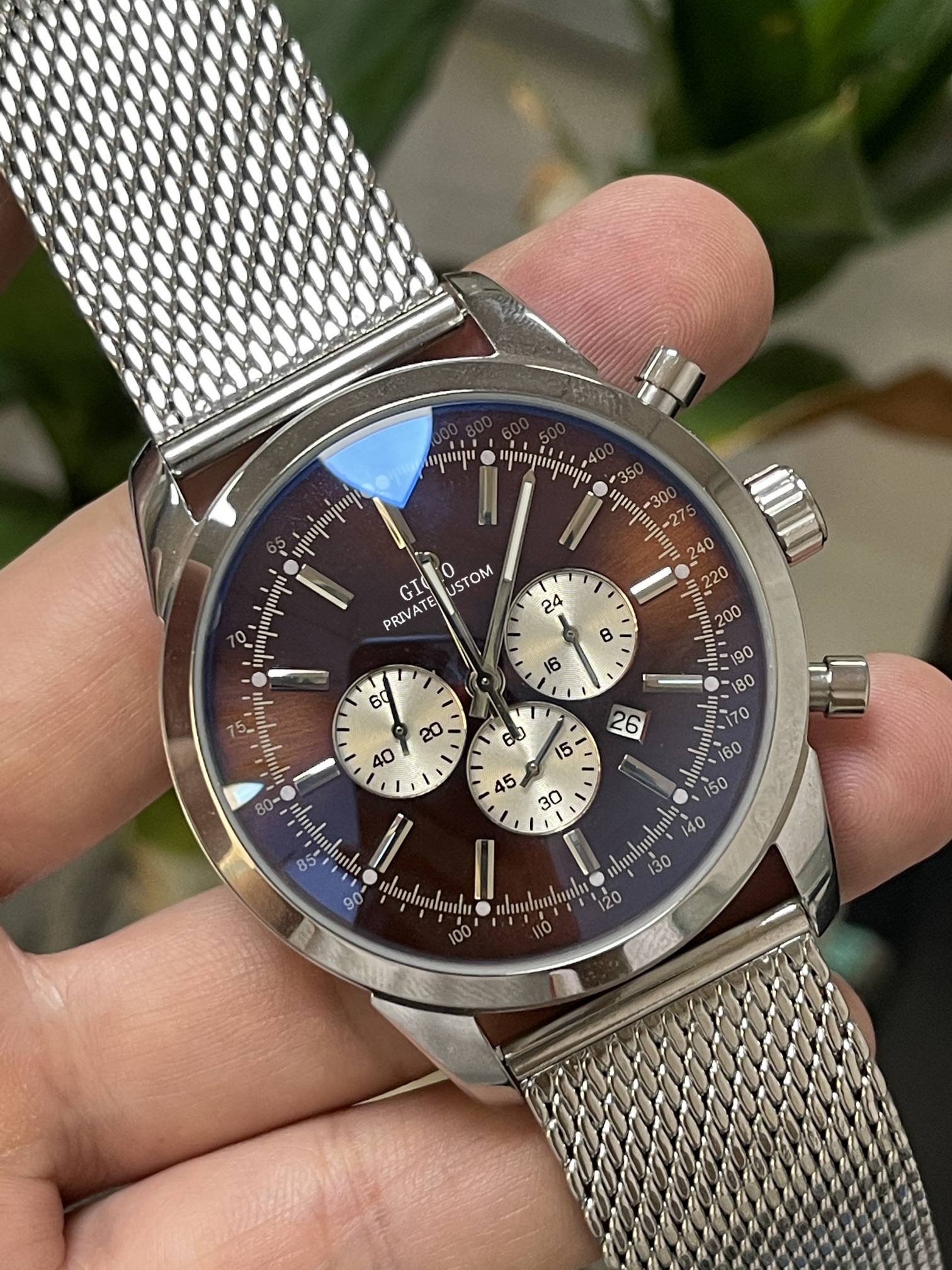 

Black and blue leather men's quartz chronograph 012033309277, Gold