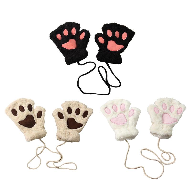 

Five Fingers Gloves Cute Women Half Finger Fingerless Warm Indoor Outdoor Winter Teens Girls Soft Mittens For Cosplay Costume