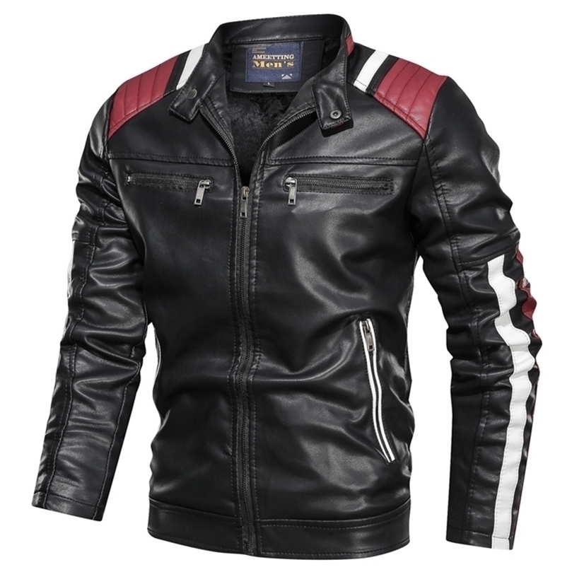 

Autumn Winter Men's Leather Jacket Casual Fashion Stand Collar Motorcycle Jacket Men Slim Style Quality Leather Jacket Men 201224, Red