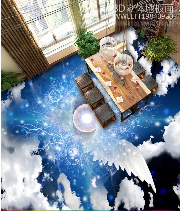Grande photo personnalisée PVC Post-adhésif auto-adhésif mural Fond d'écran Ange Wings Cloud Yeet Yeux 3D Plancher Peinture Décor intérieur