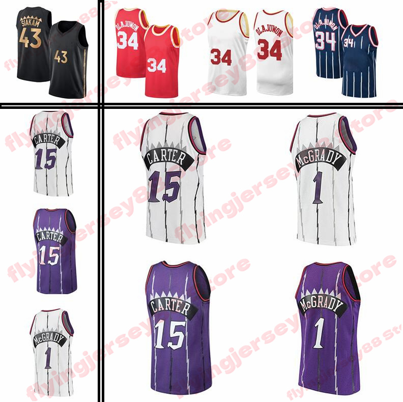 

Vince 15 Carter Pascal 43 Siakam Basketball jersey Tracy 1 McGrady White Purple Mens Retro Mesh 34 Hakeem Olajuwon Jerseys stitched Logos, Mens jerseys