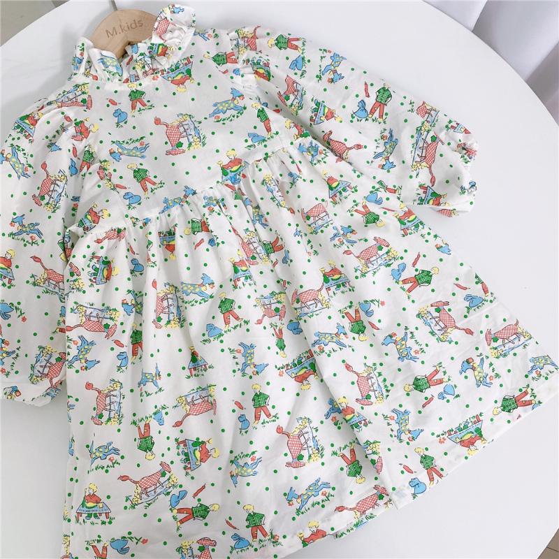 

Girl's Dresses Children's Girls 2022 Autumn Korean Baby Girl Dress Cartoon Floral Princess Toddler Clothes, Green