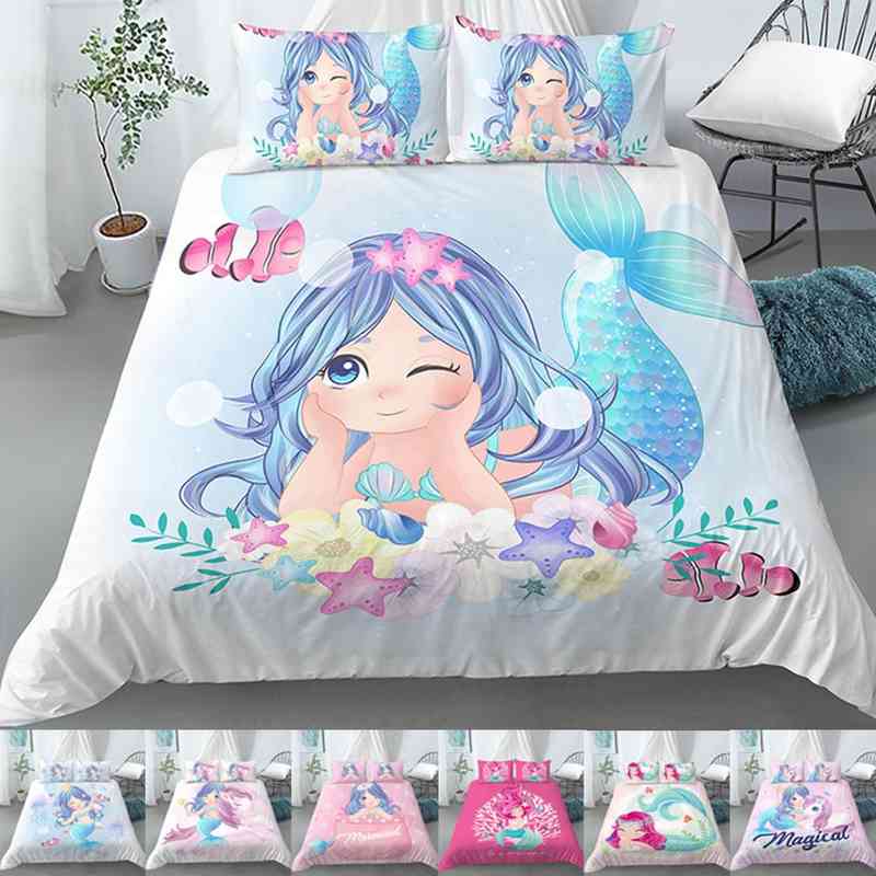 

Bedding Set Crib Duvet Cover for Baby Kids Children & Pillowcase Cartoon Mermaid Edredones Nios Girls Princess Quilt, Color 3