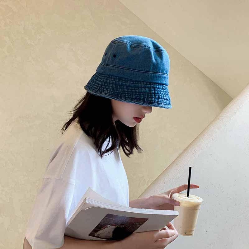 

Berets Panama Solid Color Washed Cowboy Fisherman's Hat Women Outdoor Sun Four Seasons Section Lovers Fashion Wild Bucket HatsBerets, Blue