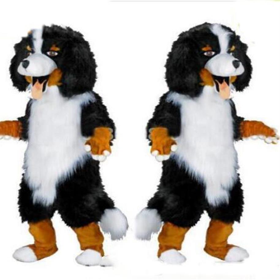 

2018 Fast design Custom White & Black Sheep Dog Mascot Costume Cartoon Character Fancy Dress for party supply Adult Size313k, As picture