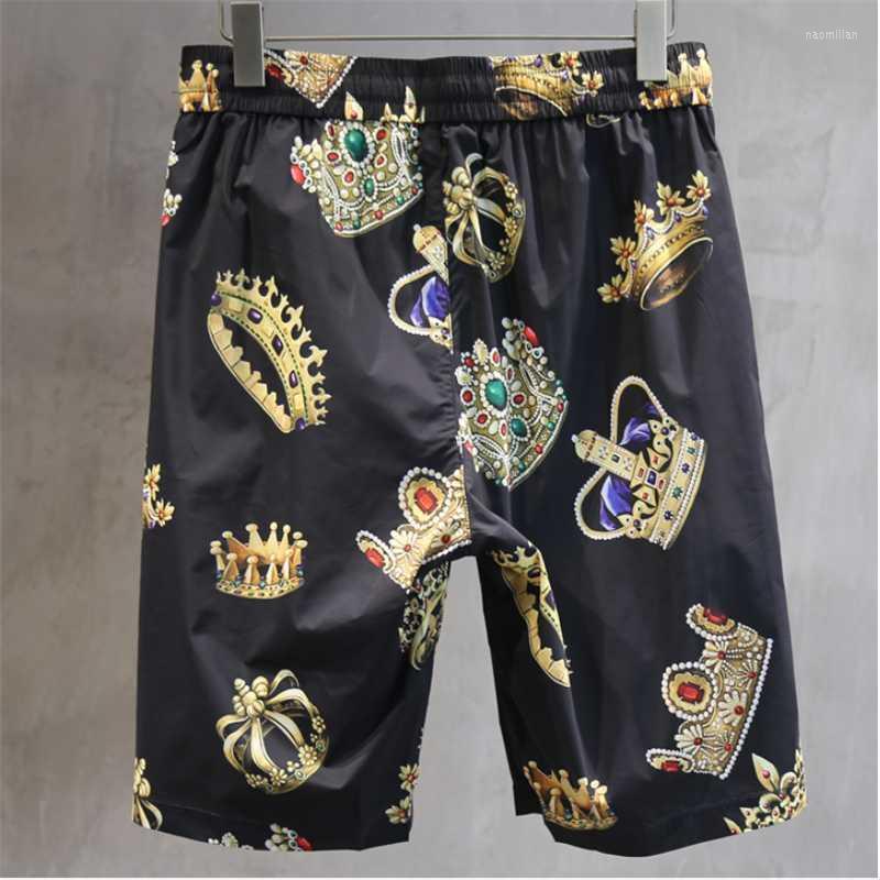 

Men's Shorts Ashion Men's Summer Quality Crown Pattern Casual Beach Pants Slim Stretch FMen's Naom22, As shown asian size