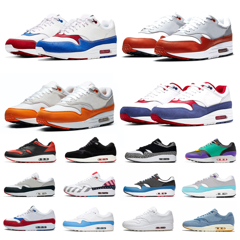 

87 Men Running Shoes Anniversary Royal aqua Parra bred University Blue breathable Chaussure mens Trainers women sneakers Airmax 1 Cushion