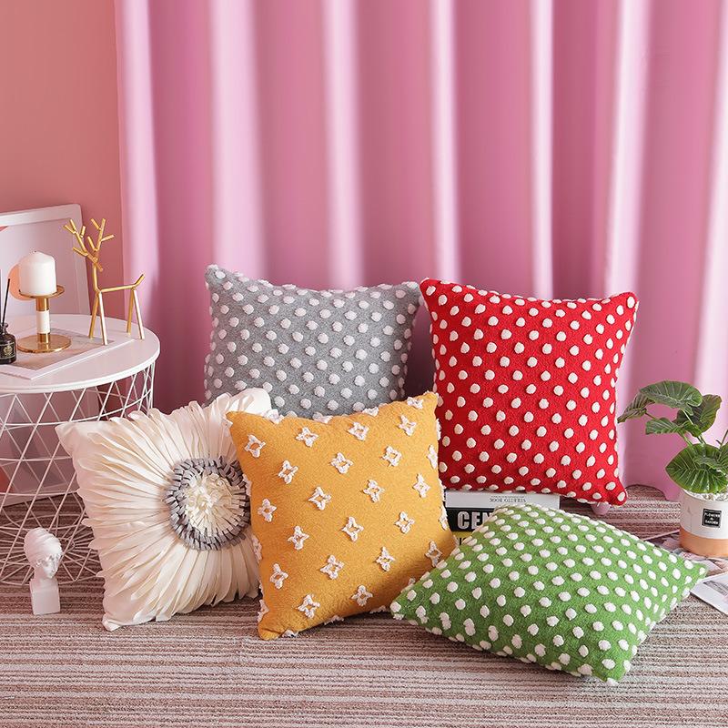 

Cushion/Decorative Pillow Plush White Dot Embroidery Cushion Cover Velvet Flower Three-dimensional Stitching Pillowcase Decorative Covers Fo