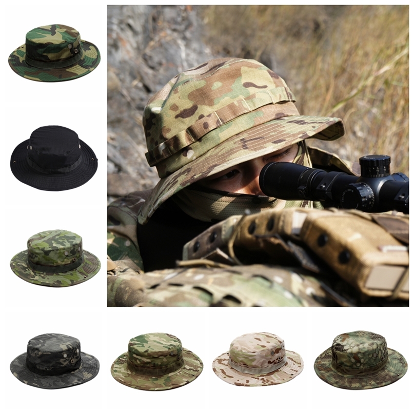 

Military Tactical Cap Men Camouflage Boonie Hat Sun Protector Outdoor Paintball Airsoft Army Training Fishing Hunting Hiking Cap 220615, 07 cp black