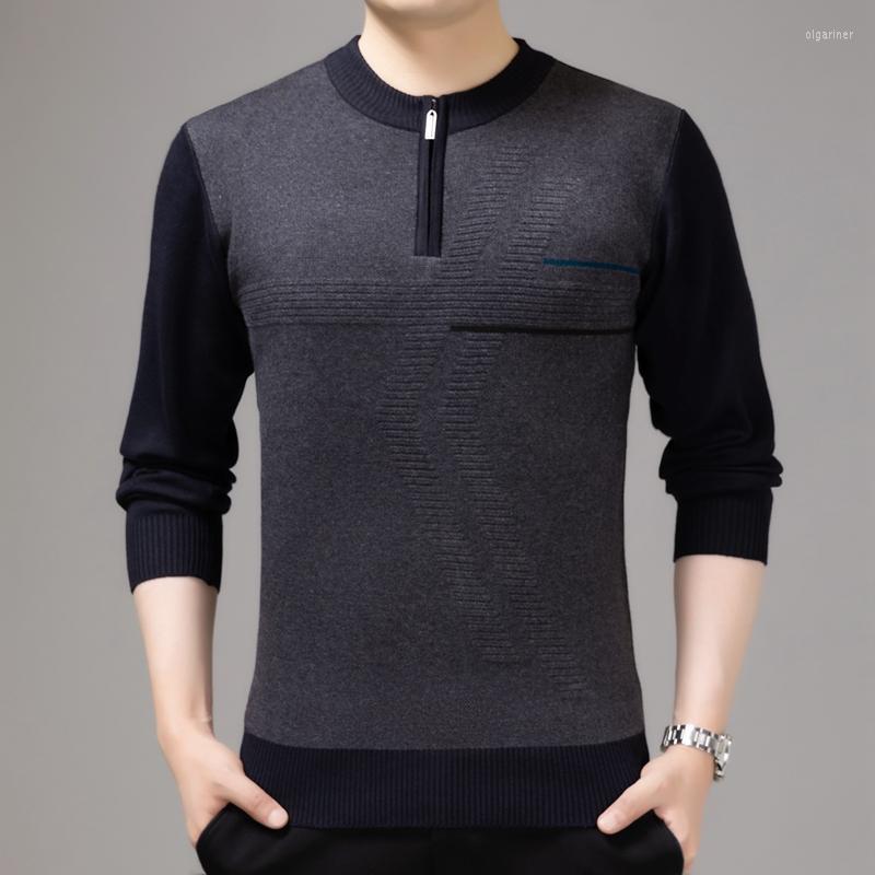 

Men's Sweaters Casual Long Sleeve O-neck Collar Sweater Youth Zipper Middle-age Sweatshirts Mixed Colors Slim Fit Korean Style PulloversMen', M26-grey