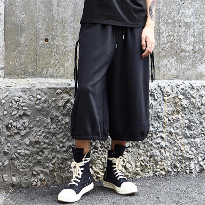 

Men's Pants Men's Wide Leg Spring/Summer Personality Pull Rope Non-Mainstream Hair Stylist Super Loose Seven Minutes PantsMen's, Black
