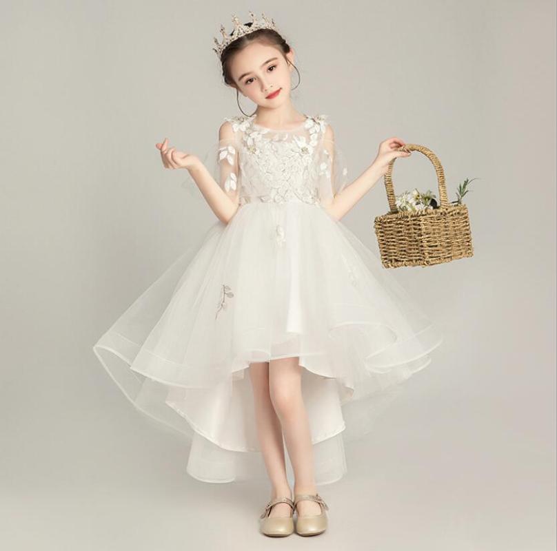 Robes de fille Floral Tulle Filles Princesse Blanc Hors Épaule Fille De Fleur Pour Les Mariages Longues Enfants Fête Première Communion Robes