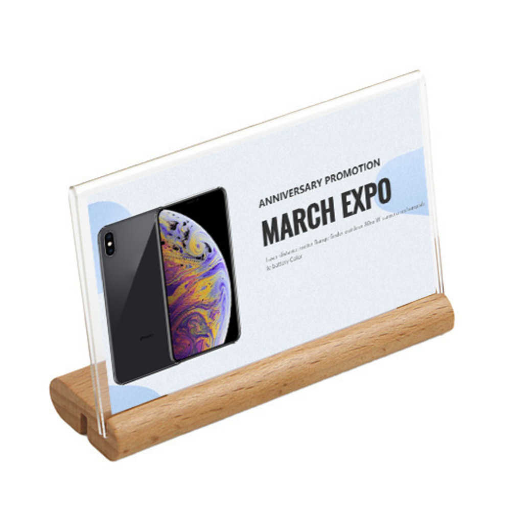 Acrylic Sign 100x100mm Holder Beech Material Slant Table Menu Holder Product Price Flyer Display Name Card Holder stand-image-671147622