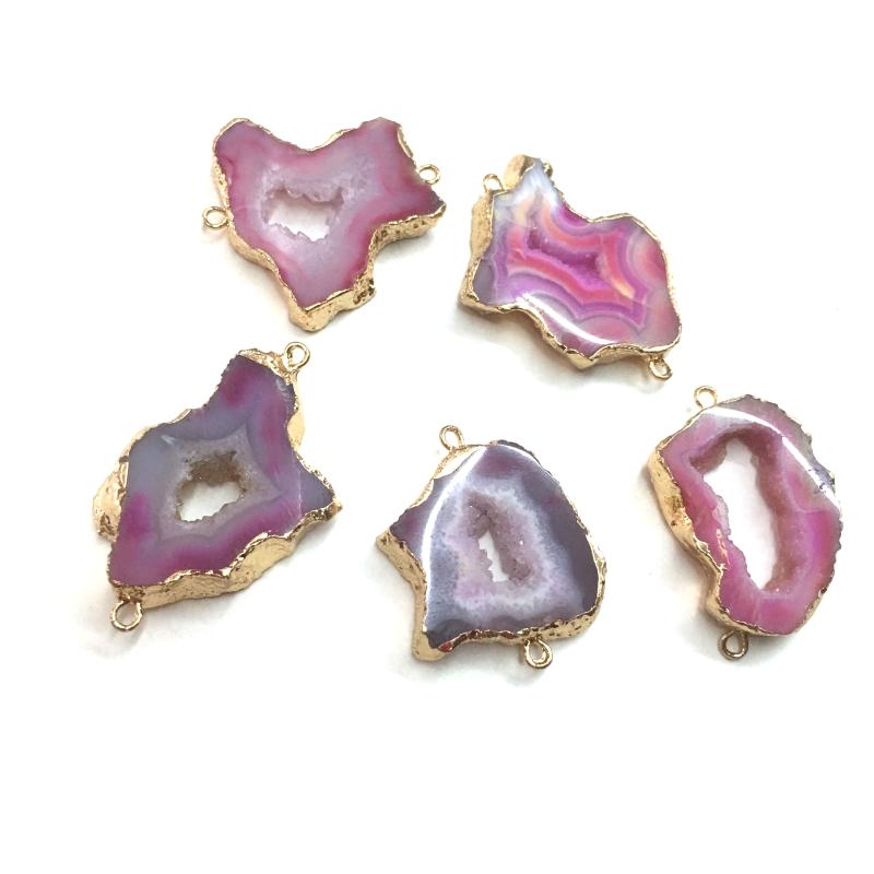 

Pendant Necklaces Natural Stone Slice Agates Pendants Double Hole Connector For Jewelry Making DIY Accessorie Size 20x30mm-26x38mmPendant