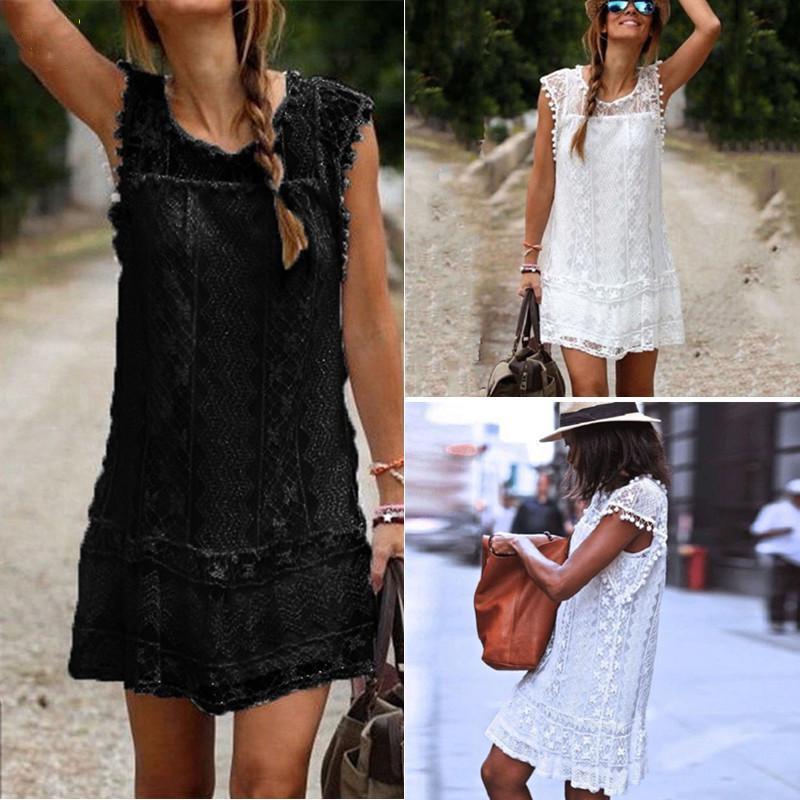 

Casual Dresses Womens Summer Lace Mini Party Tank Female Sexy Club Vestidos Sleeveless Beach Sun DressCasual, White
