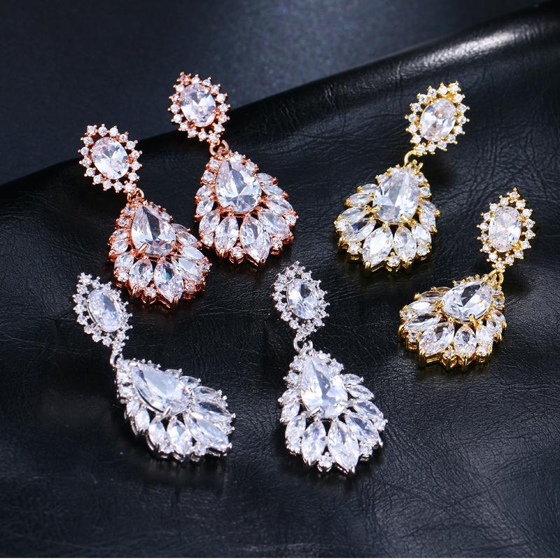 

Dangle & Chandelier Korean Fashion Water Drop Zircon Earrings For Women Luxury Shiny Engagement Wedding Dinner Bridal Jewelry GiftsDangle