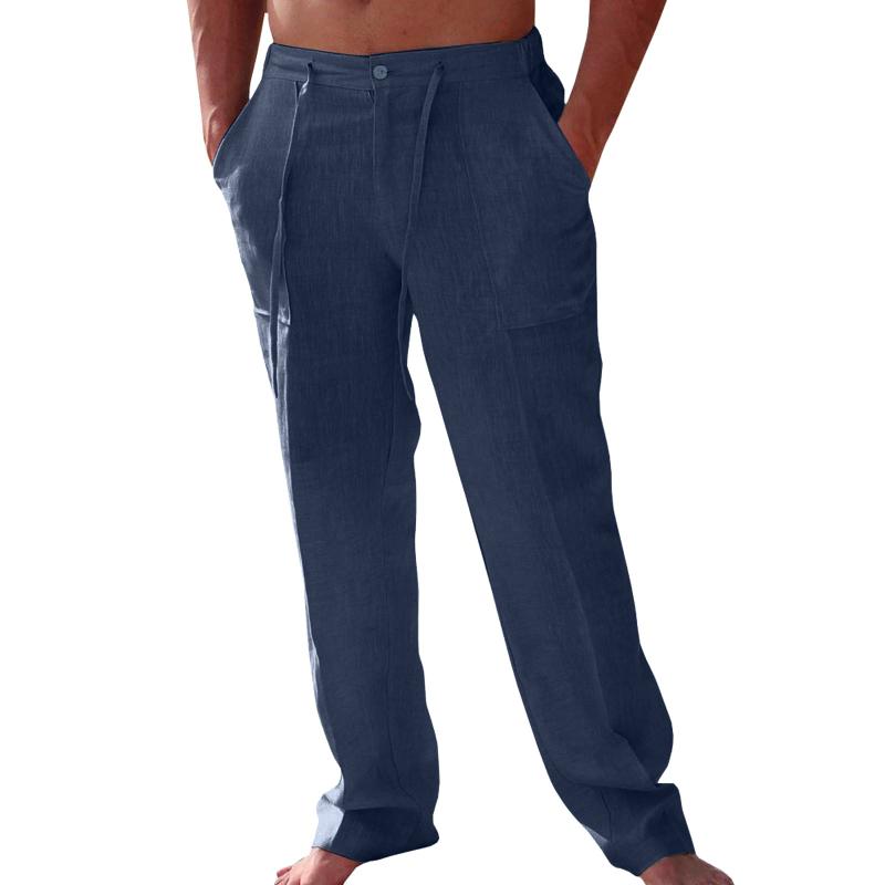 

Men's Pants Men Cotton Linen Casual Pocket Wide Leg Pant Pantalon Homme Drawstring Man Baggy Plus Size Mens Trousers StreetwearMen's, Green