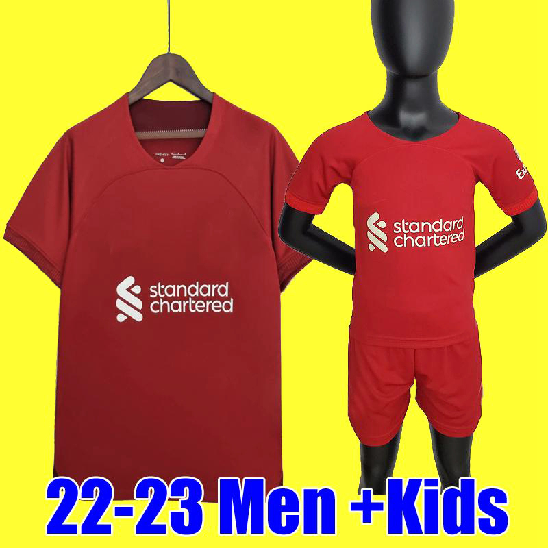 22 23 Saison à domicile Jerseys de football rouge 2022 2023 Mohamed Diogo Keita Luis Diaz Football Shirts Men and Kids Sets Kits Uniforms Nom per