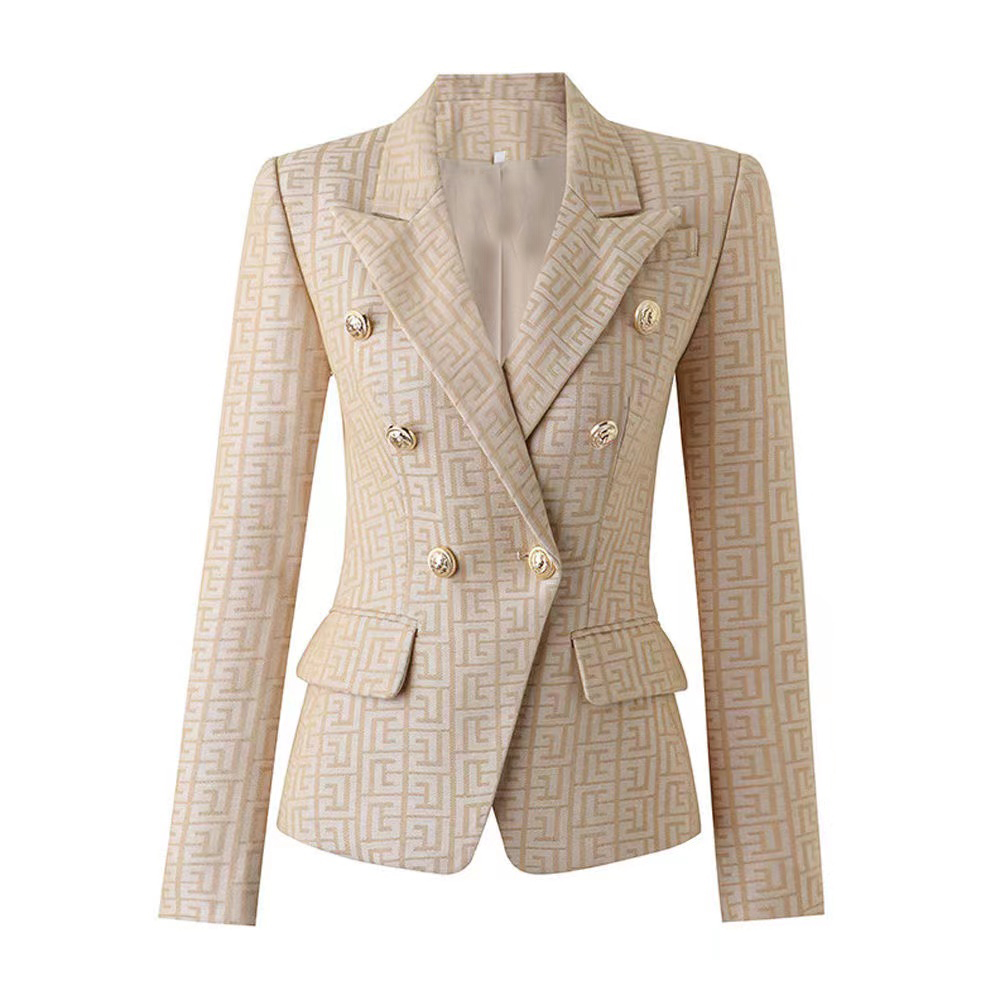 B085 Blazers de créateurs pour femmes Vêtements Tide Marque de haute qualité Mode rétro Presbyte Maze Series Veste de costume Lion à double bouto