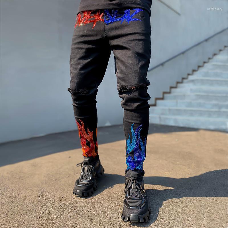 

Men's Jeans 2022 Elastic Waist Skinny Black Ripped Drill Street Punk Pants Slim Fashion Pencil Bert22, Tz030-hole