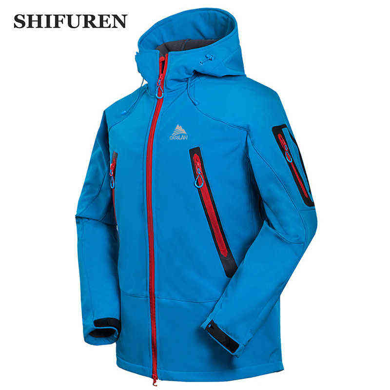 

Outdoor Hiking Softshell Jacket Men Waterproof Hooded Coats Long Sleeve Windproof Winter Warm Fleece Lining Jaqueta Masculino T220811, Black