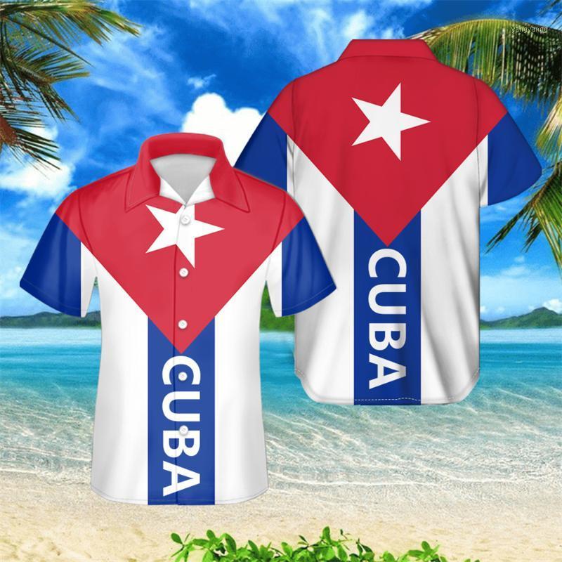

Men's Casual Shirts 2022 Summer Fashion Mens Cuba Flag Print Shirt Button Men Short Sleeve Sexy Streetwear Camisa Masculina, Custom z77