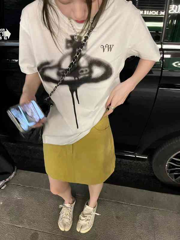 2022 High Version West Empress Dowager Saturn Printed Tee Versatile Round Neck Short Sleeve Bottomed Niche T-shirt