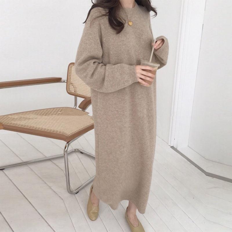 

Casual Dresses Elegant Style 2022 Ladies Slim Waist Solid Khaki Ankle Length Party Dress Warm Maxi Long Sweater, Red