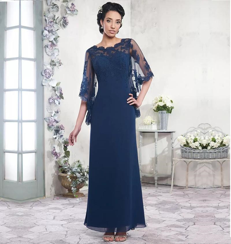 

Wedding Party Mother of the Bride Dresses 2022 Half Sleeves Lace Applique Buttons Back Evening Gowns Long Special Banquet Vestidos