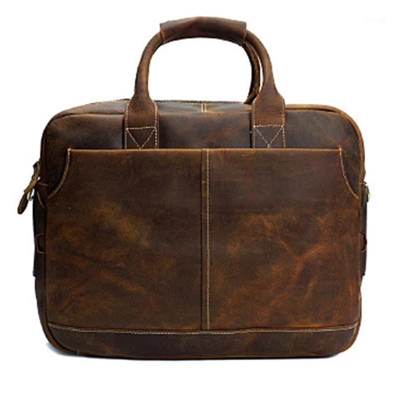 

Briefcase Messenger Bag Men's Genuine Leather 14'' Laptop Bags For Men Briefcases Office Business Tote Document Bolsos, Brown