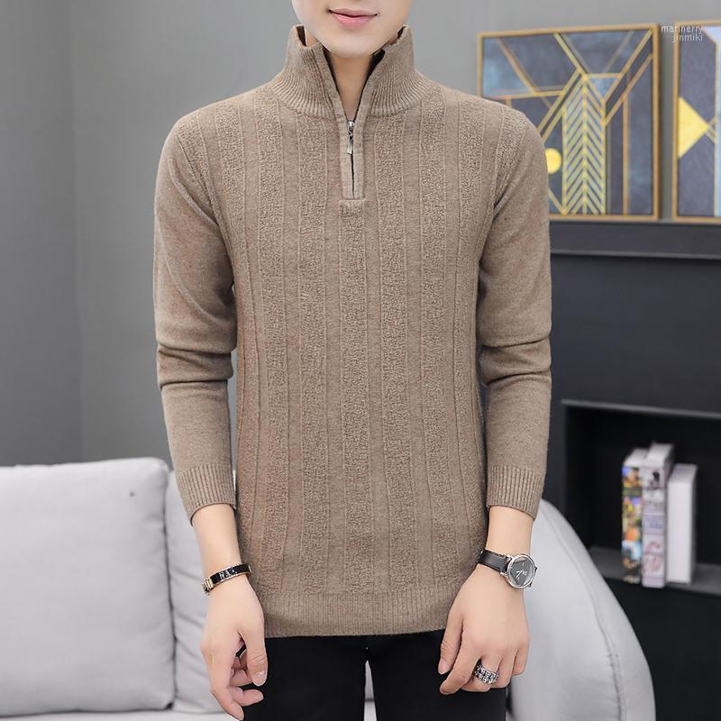 

Men's Sweaters Brand Korean Autumn Winter Warm Cashmere Wool Pullover Half Zipper Man Casual Knitwear Plus Size XXXL Mari22, Beige sweater men