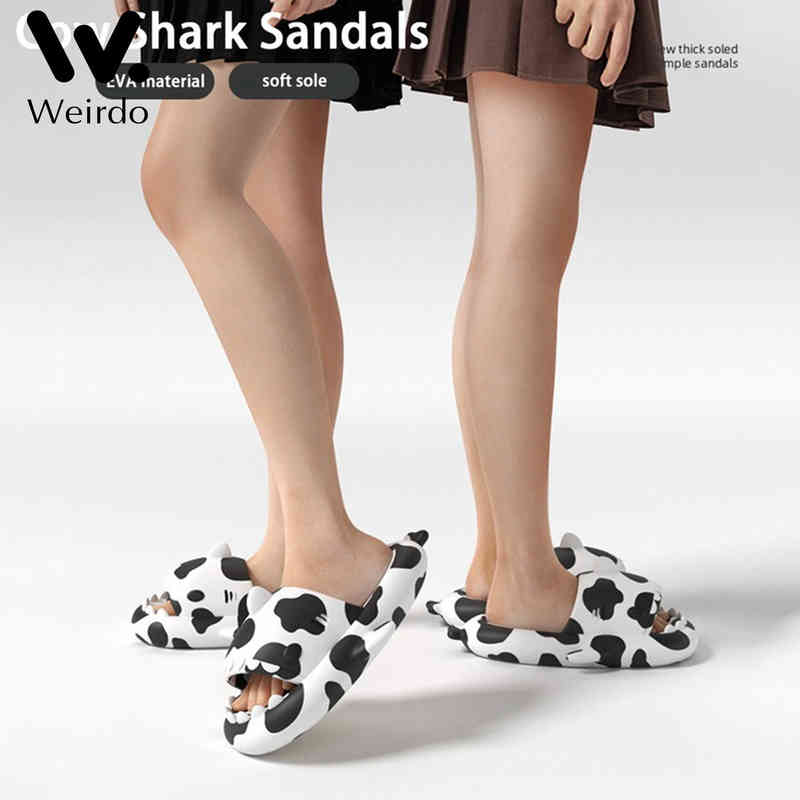 

Slippers Women Summer Super Soft Cows Fashion Trend Shark Slippers Home Indoor Thick Soles Anti Slip Sandals Beach Slides J220716, Black