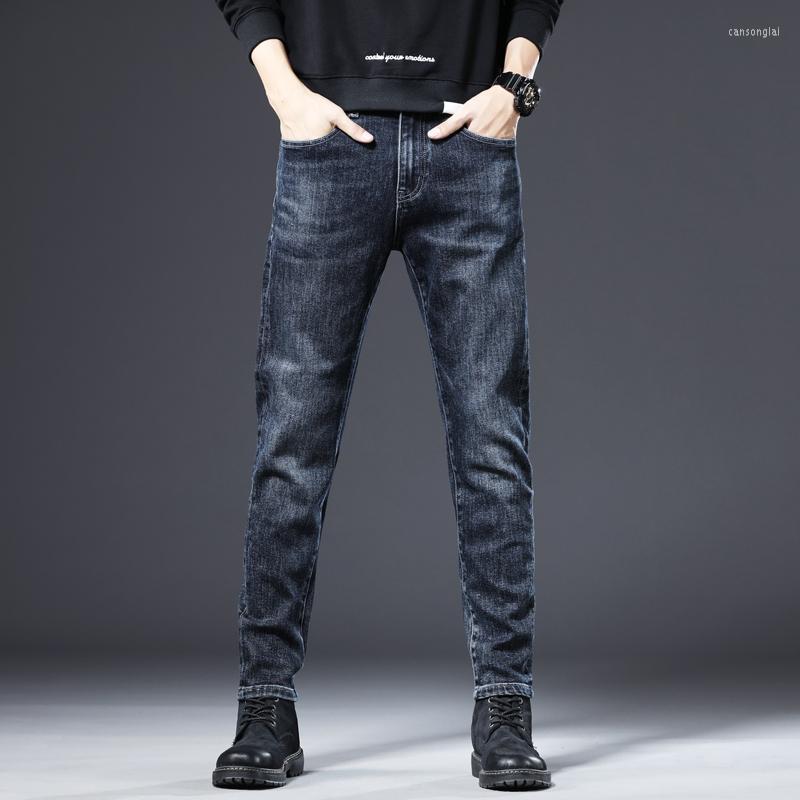 

Men's Jeans Mens Slim Elastic Men Straight Denim Trousers Zipper Blue For MenMen's