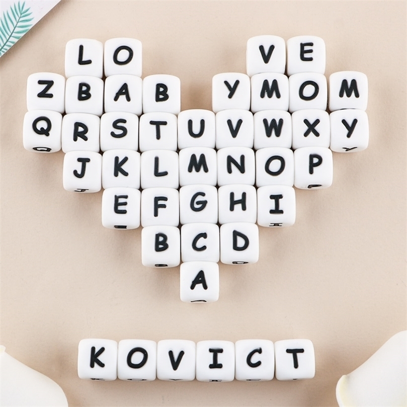 

Kovict 100/200/500 Pcs English Silicone Letters Beads 12mm Baby Molar Teether DIY Necklace Accessories Chewable Nursing Toys 220514