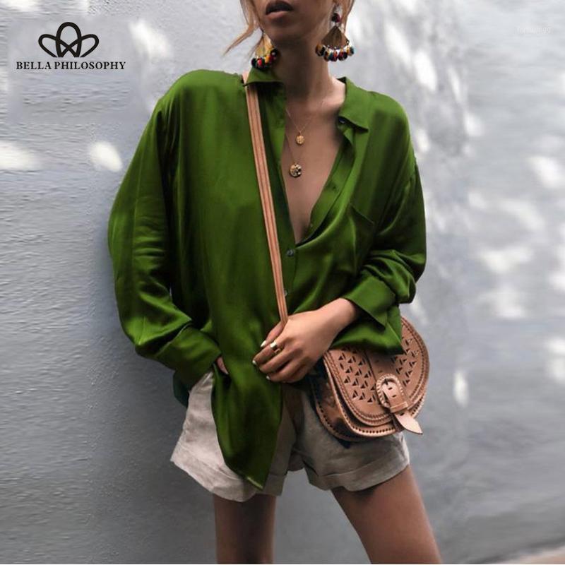 

Herstory Women Solid Long Sleeve Blouses Office Lady Loose Pocket Autumn Shrits Female Casual Top Women' & Shirts, Green