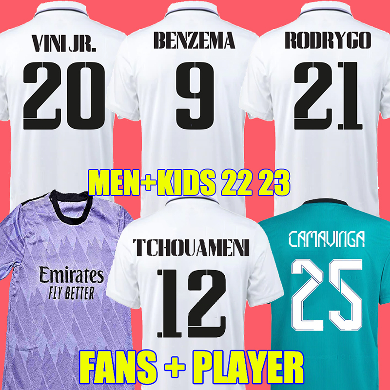 

BENZEMA soccer jerseys 22 23 TCHOUAMENI football shirt REAL MADRIDS VINI JR RODRYGO CAMAVINGA ALABA ASENSIO MODRIC VALVERDE camiseta men kids 2022 2023 CASEMIRO, 21 22 away