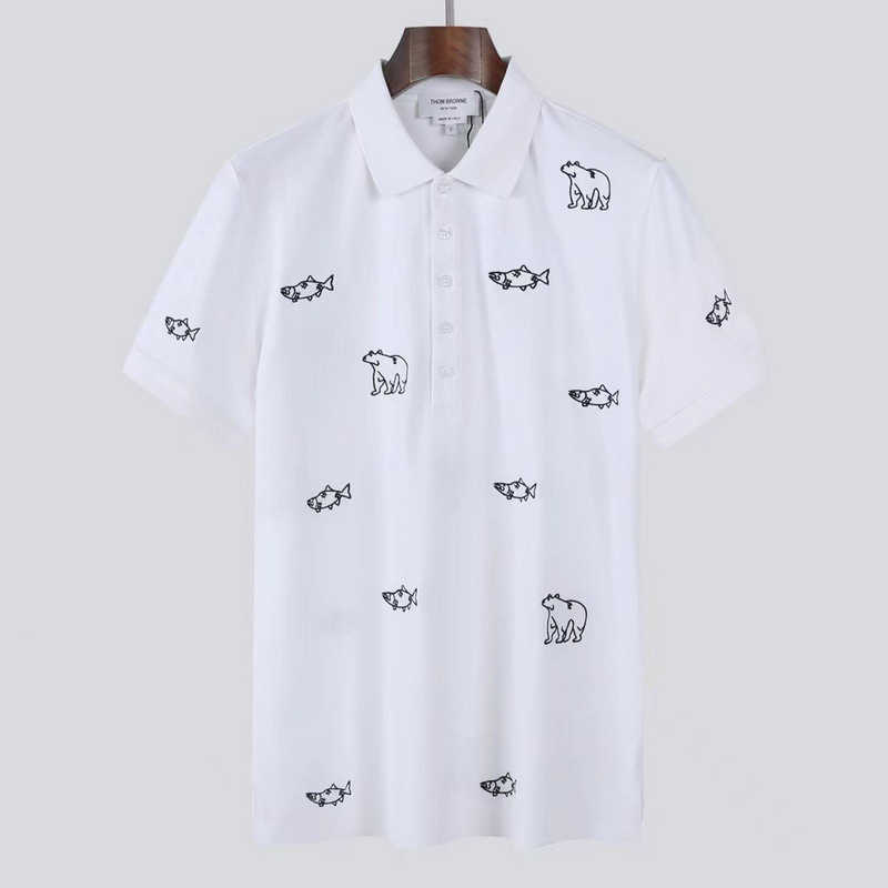 

Dhaw 2022 Summer Designer Tb Thom Men's and Women's Casual Polo Animal Print Yarn-dyed Stitching Lapel Short Sleeves, White