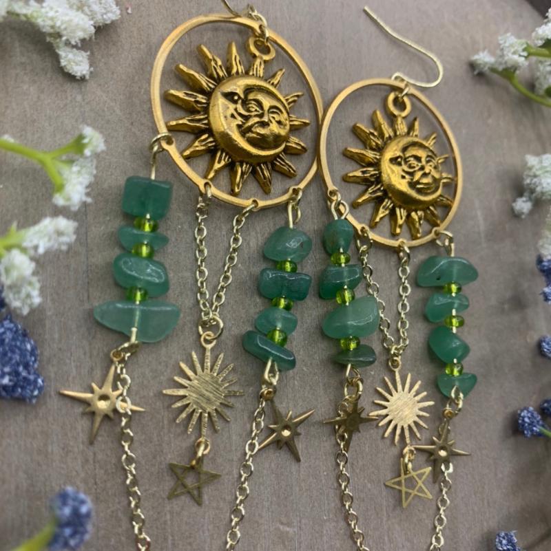 

Dangle & Chandelier Sun Chip Rock Crystal Earrings // Stars Moon Boho Hippie Bohemian Celestial Witchy JewelryDangle