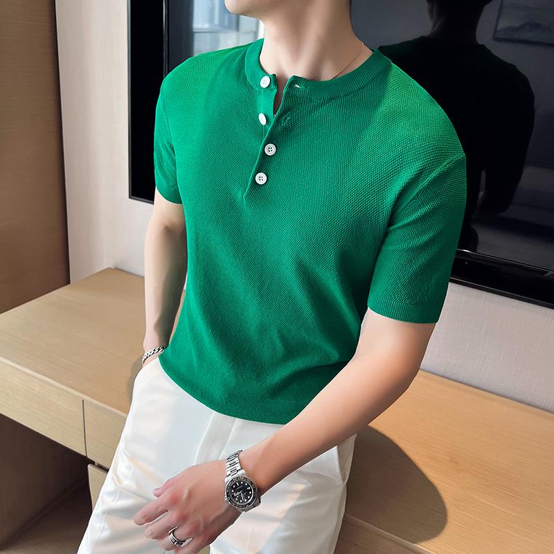 

Men's T-Shirts Men Summer Leisure Short Sleeve T-shirts/Male Round Collar Slim Fit Lce Silk Knitting Tees Plus Size S-3XLMen's, White