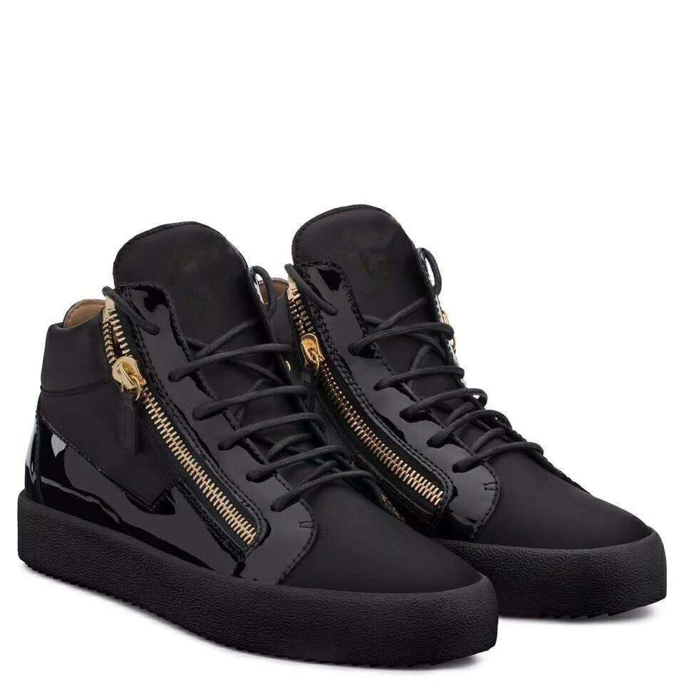 

New 2019 Mens Womens Winered Patent Leather with Corduroy Patchwork Low Top Double Zip Sneakers, Brand Casual Shoes 35-46Drop Shipping 8891