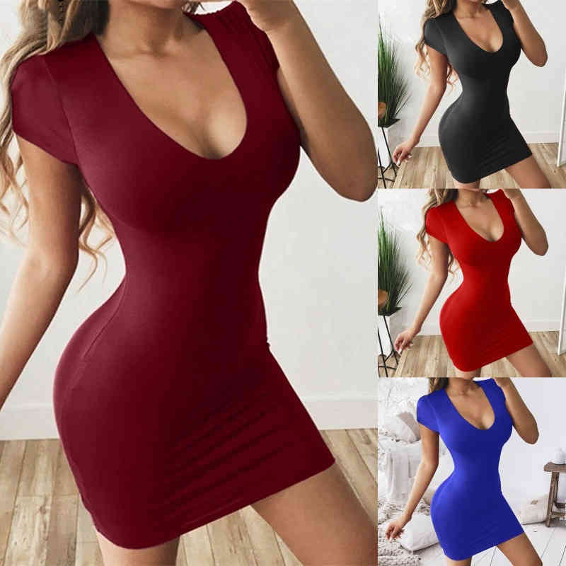 New sexy hip pack solid short sleeve dress om8861-image-769075042