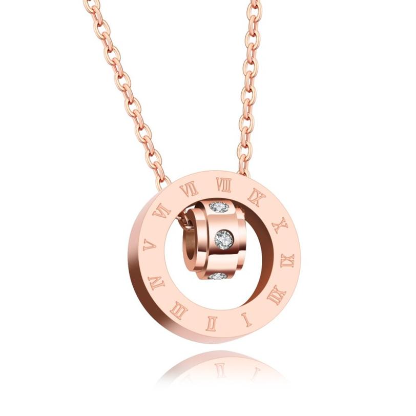 

Wheel of Happiness Pendant Necklaces Zircon Roman Numeral Cake Rose Gold Lovely Designer Accessories Women Girls Stainless Steel J218N