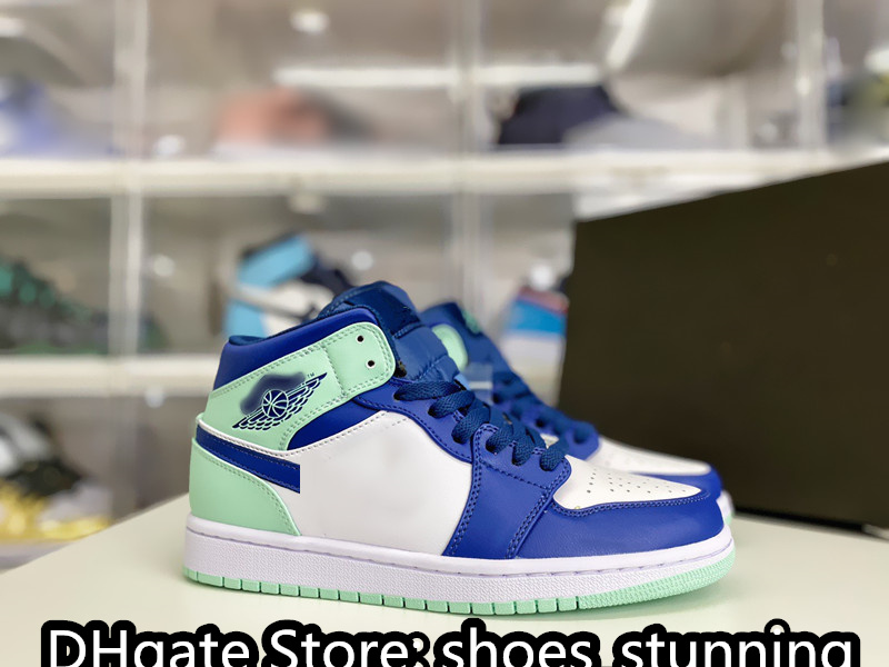 

Top Quality Basketball Shoes Womens Jumpman 1 Mid blue mint green white Cultural Sneakers Outdoor Trainers WITH SHOEBox 36-47