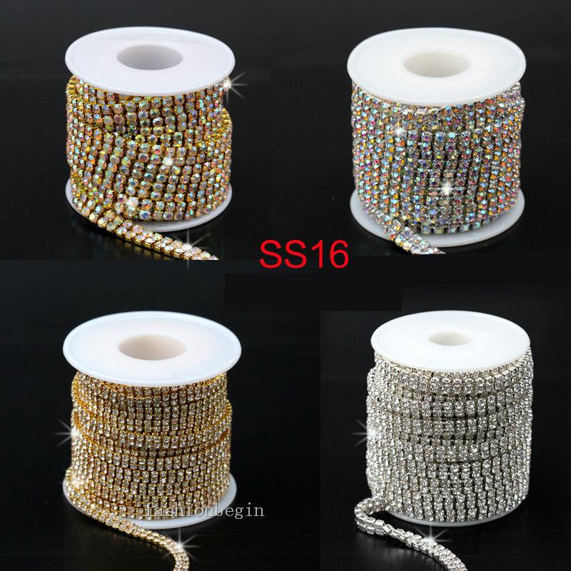 

Other 1/10yd Ss16 Crystal Clear/AB Glass Diamante Rhinestone Golden/silver Close Claw Cup Chain Necklace Trims Jewelry Handcraft 2-RowOther
