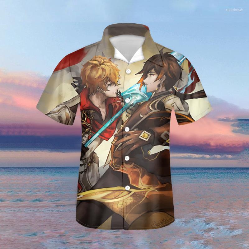 

Men's Casual Shirts Childe Genshin Impact Shirt Cartoon Figure Man's T Short Sleeve Button Cuban Summer Beach Men's ClothingMen's El