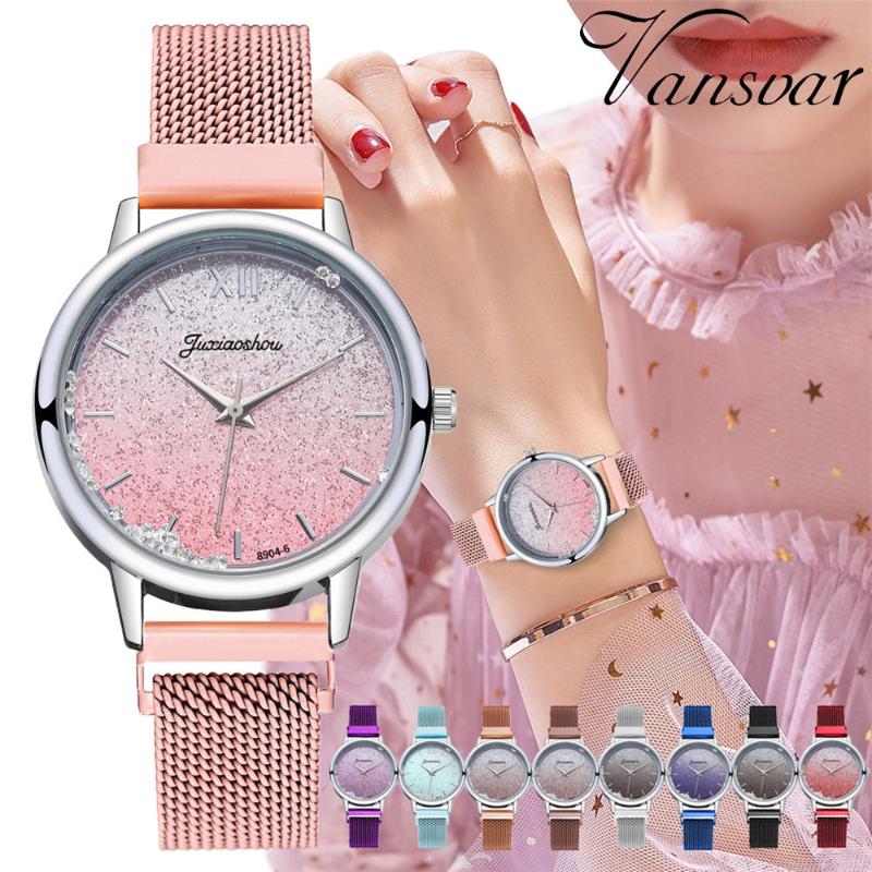 

Wristwatches Fashion Magnet Clasp Women Wrist Watch Luxury Rhinestone Gradient Colors Starry Sky Ladies Quartz Watches Relogio Feminino, Brown