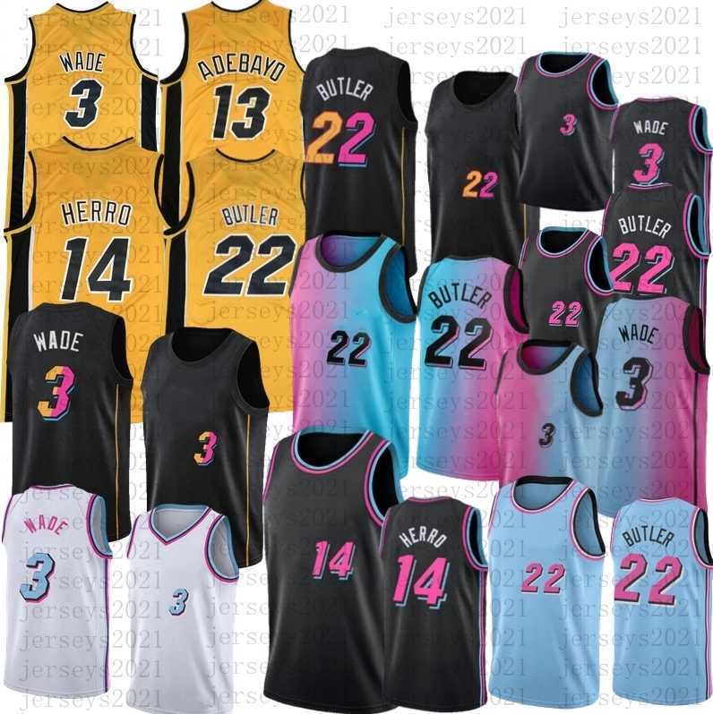 

2022 Dwyane 3 Wade Jimmy 22 Butler Basketball Jersey Mens Bam 13 Ado Tyler 14 Herro jerseys black, As